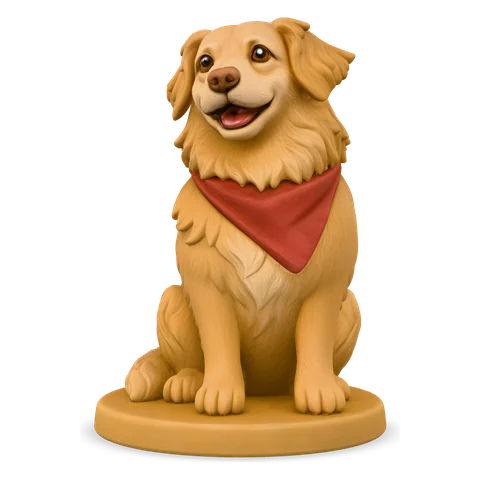 A figurine of a golden retriever with a red bandana