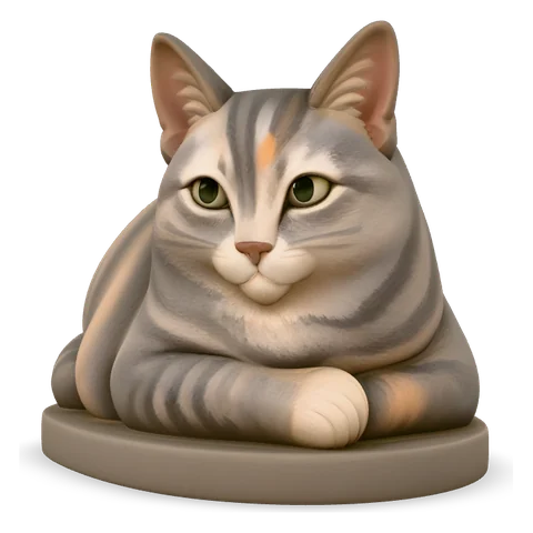 A figurine of a grey tabby cat lying down