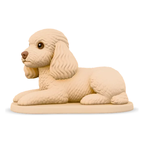 A figurine of a cream poodle lying down